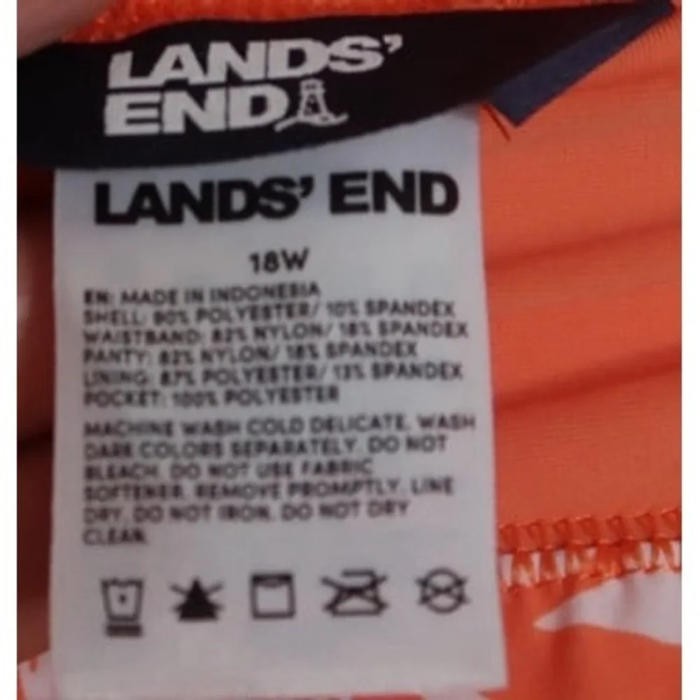 Lands' End Sun Shade UPF 50 Orange Mini Tropic Leaves Swim Board Shorts 18W NWOT